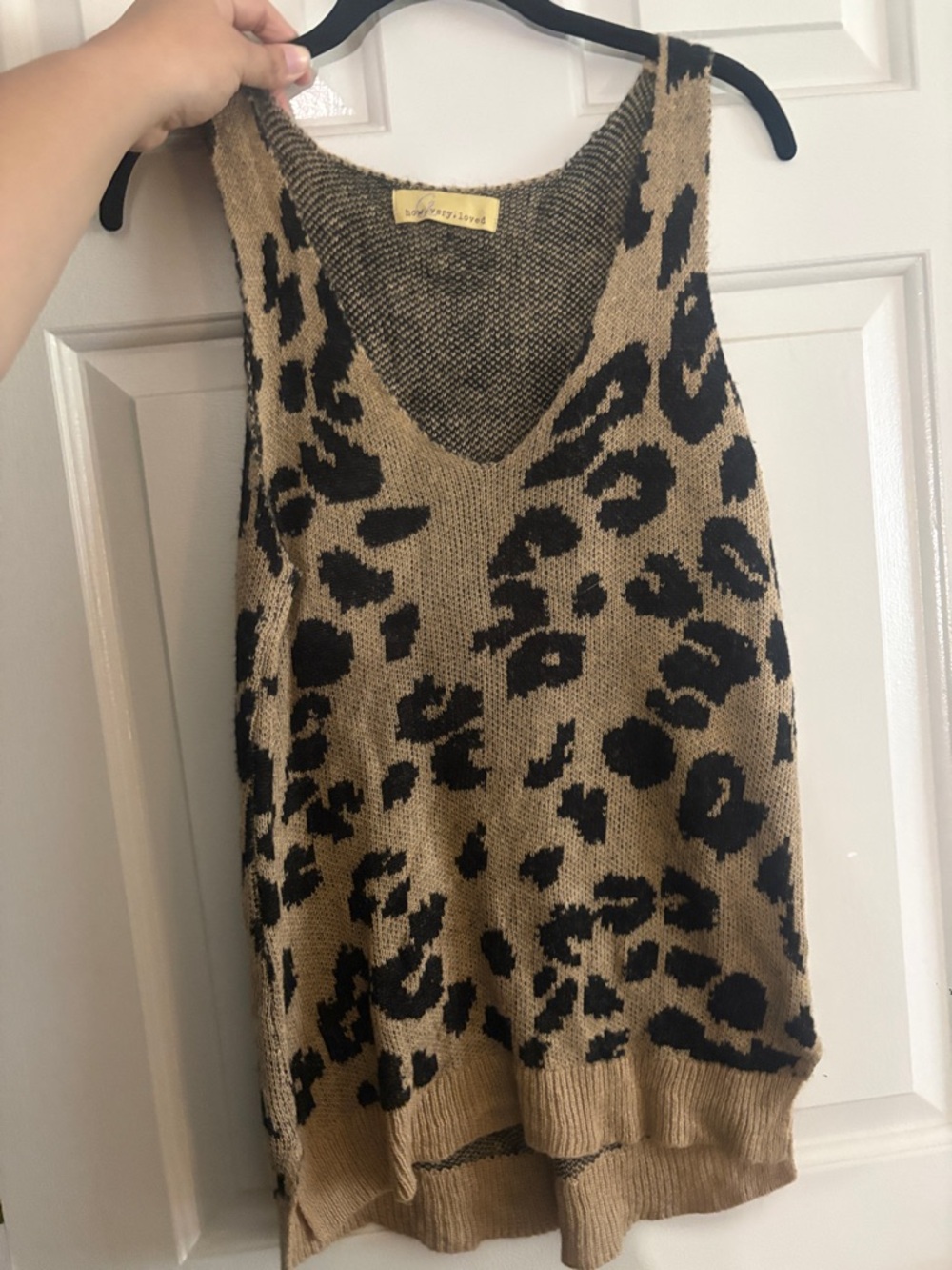 Leopard Print V-Neck Knit Sweater Tank - Brown/Black